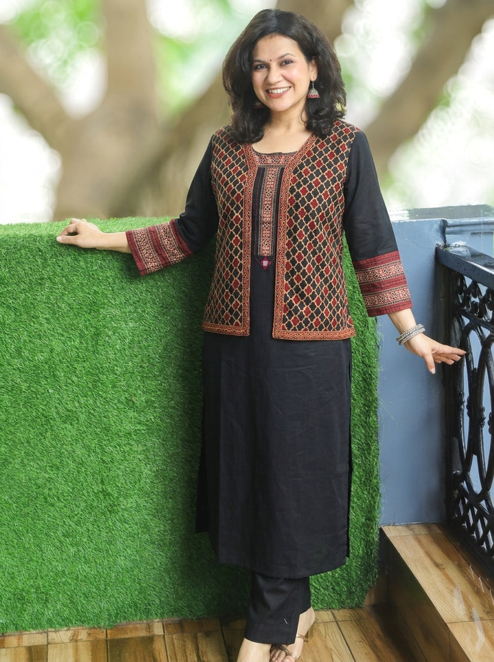 Sara Tang Rust Embroidered Reversible Cotton Jacket
