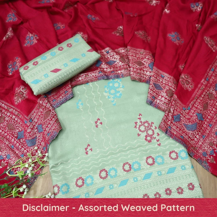 शिवानी Sage Green All Over Thread and Zari Weaved Semi Pashmina Winter Set