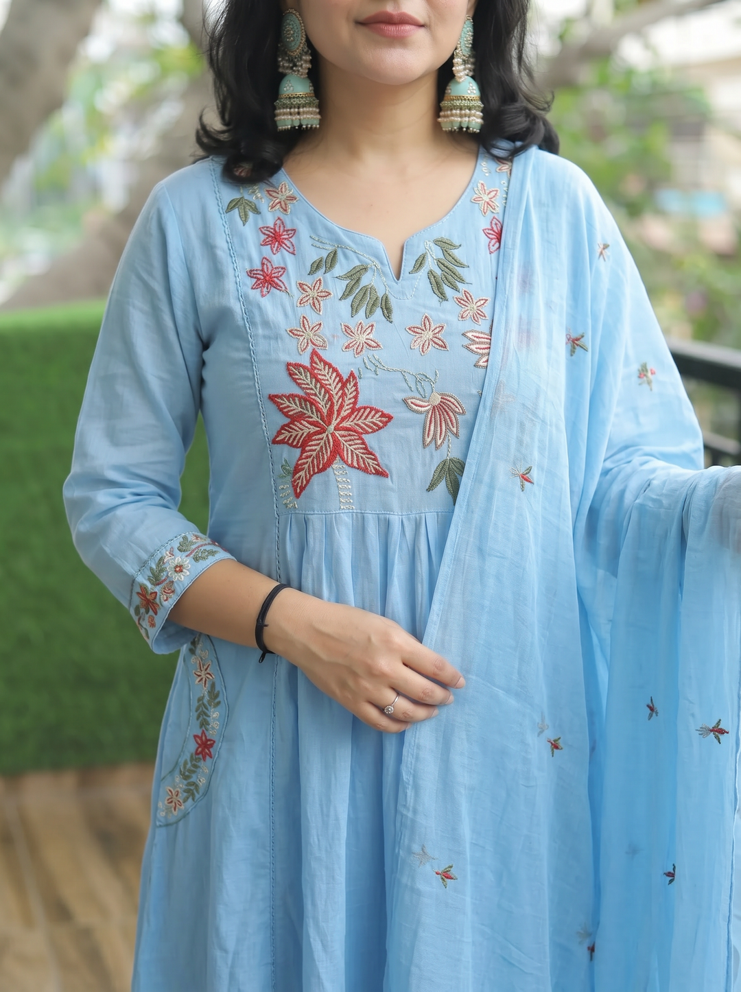 Shiwangi Iced Stone Blue Embroidered Mul Cotton 3 Piece Set