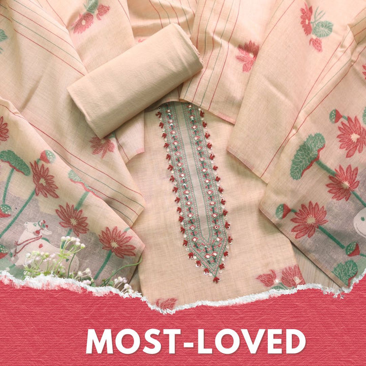 Rubaaroo Sand Biege Thread with Pichwai Jamdani Weaved Suit Set