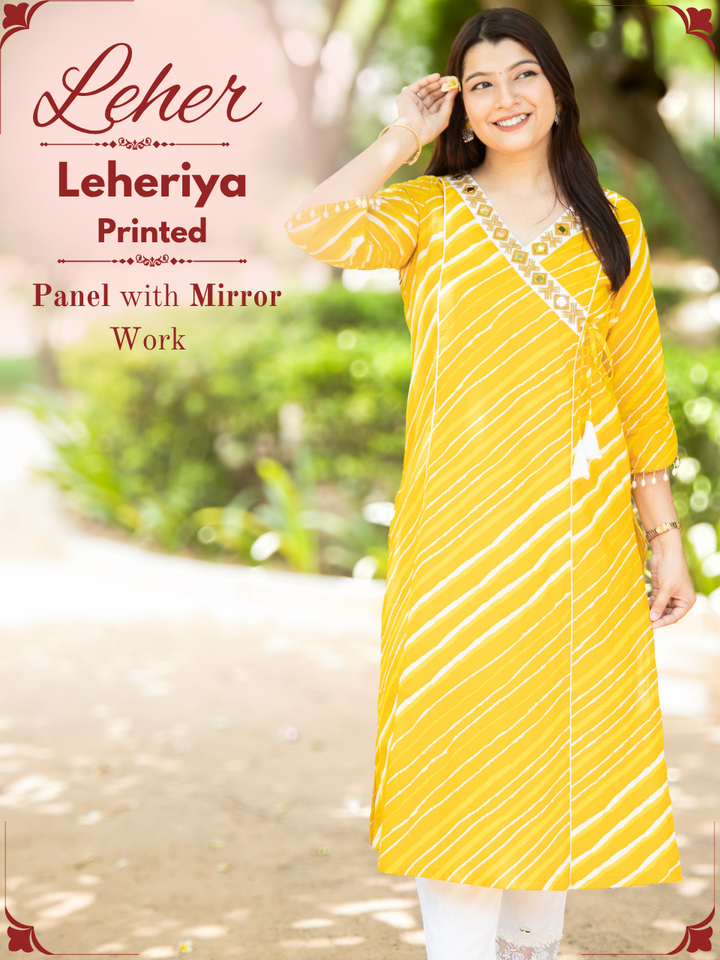 Lehar Sunflower Yellow Panel Style Leheriye Cotton Kurti