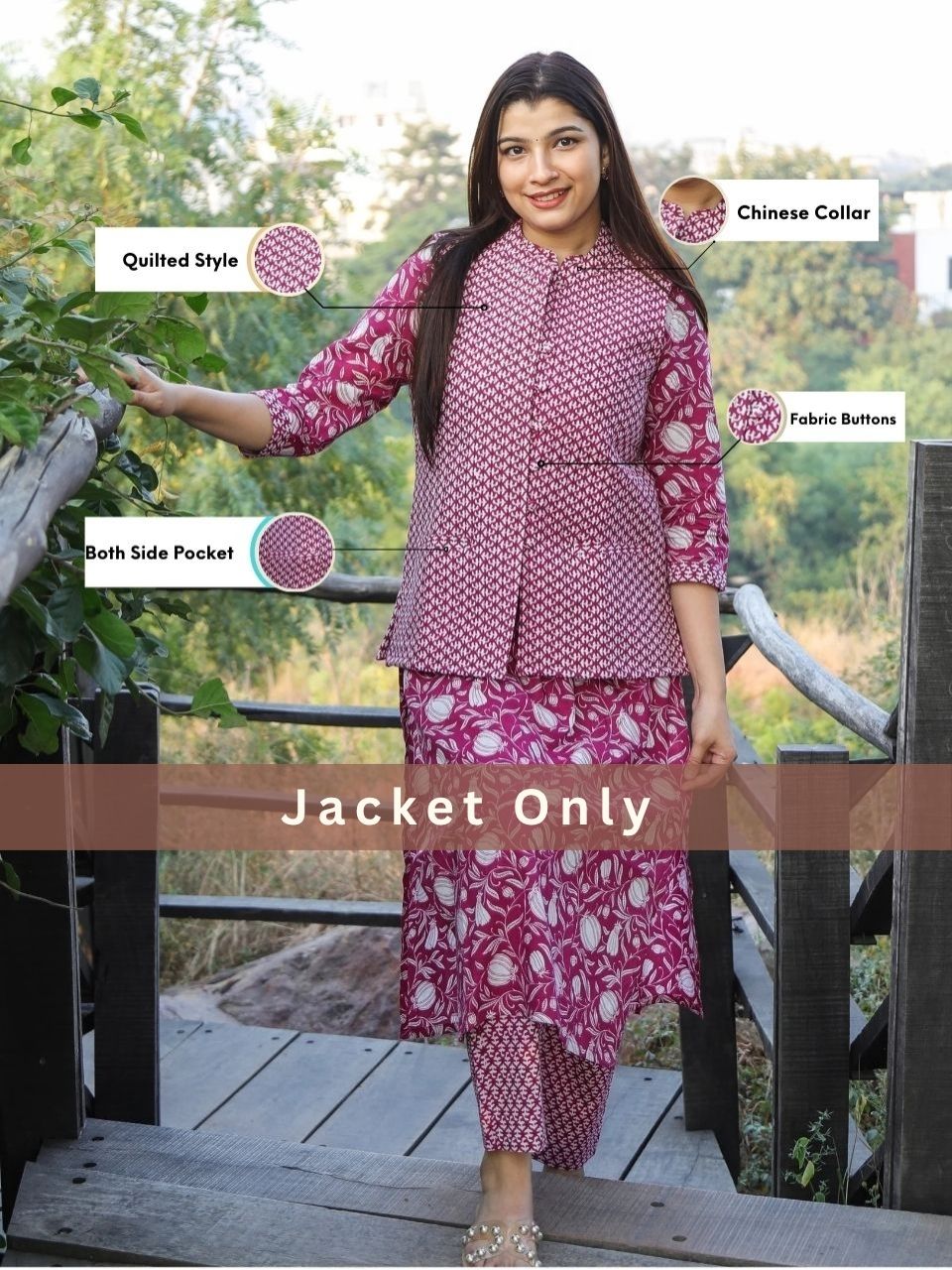 Tulip Purple Printed Quilted Cotton Jacket