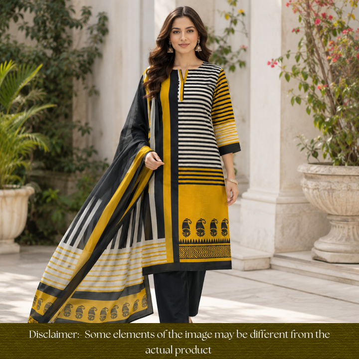 Parineeti Beetle Yellow Bird Kalamkari Print Hem Maheswari Chanderi Set