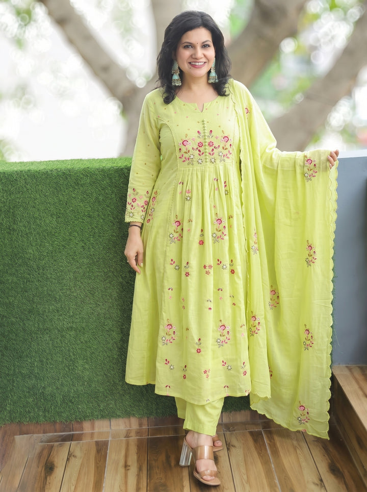 Jannat Green Embroidered Mul Cotton 3 Piece Set