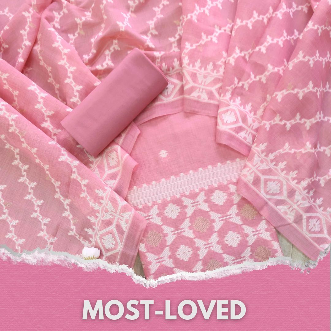 Jannat Blush Pink Authentic Jamdani Top and Jamdani Dupatta