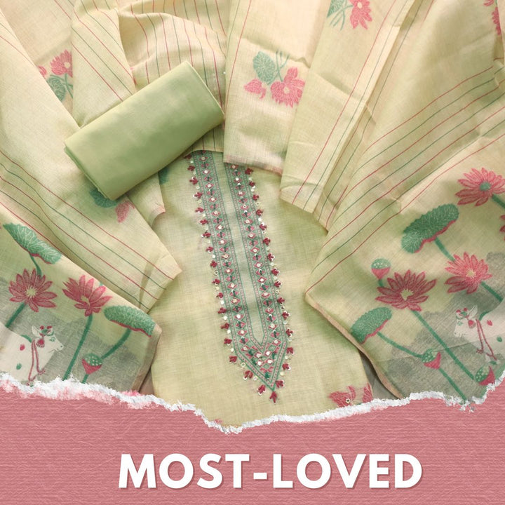 Rubaaroo Mint Green Thread with Pichwai Jamdani Weaved Suit Set