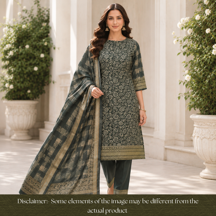 Saarthi Green Floral Printed Zari Weaved Hem Assam Silk Set