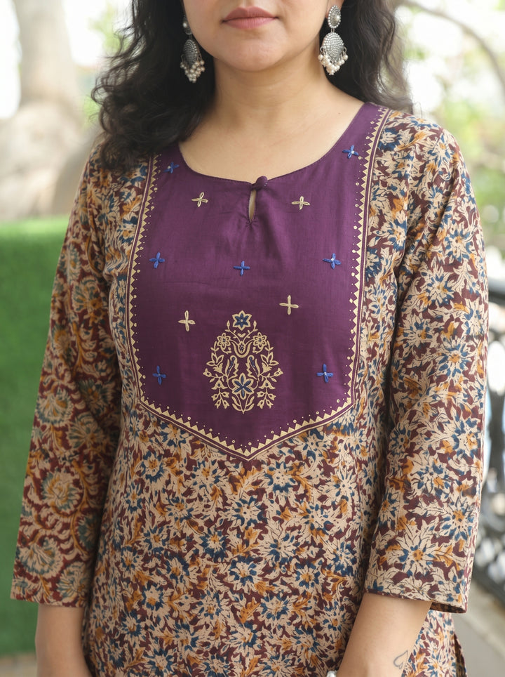 Darla Wine Purple Kalamkari Cotton 2 PIece Set