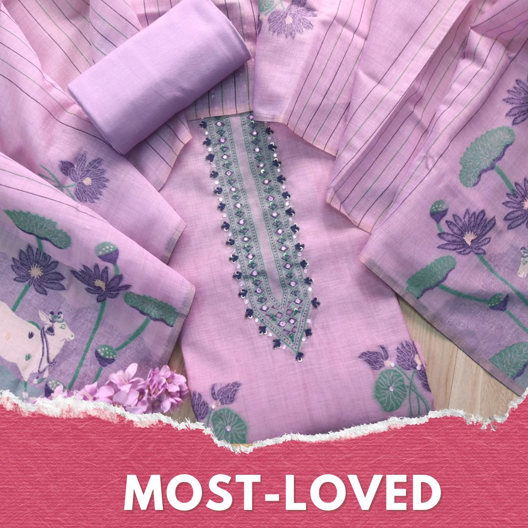 Rubaaroo Lavender Purple Thread with Pichwai Jamdani Weaved Suit Set