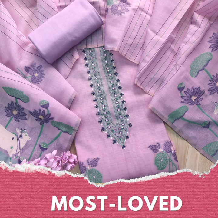 Rubaaroo Lavender Purple Thread with Pichwai Jamdani Weaved Suit Set