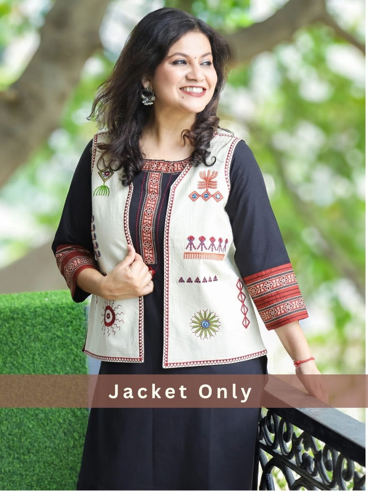 Sejal Shell Beige All Over Embroidered Work Cotton Jacket