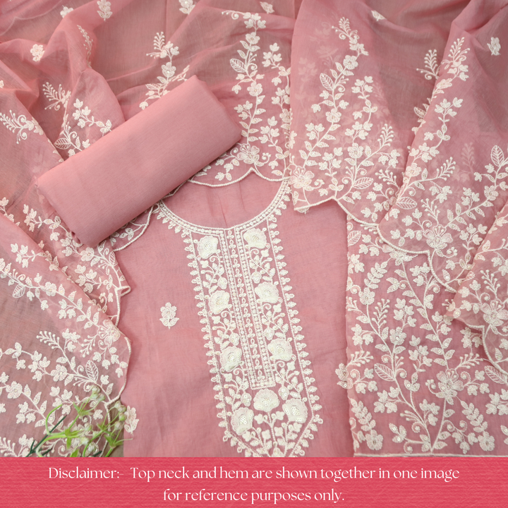 Rushali Frosty Blush Embroidered Neck and Hem Mul Cotton Set