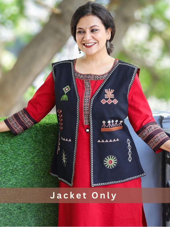 Sejal Midnight Black All Over Embroidered Work Cotton Jacket