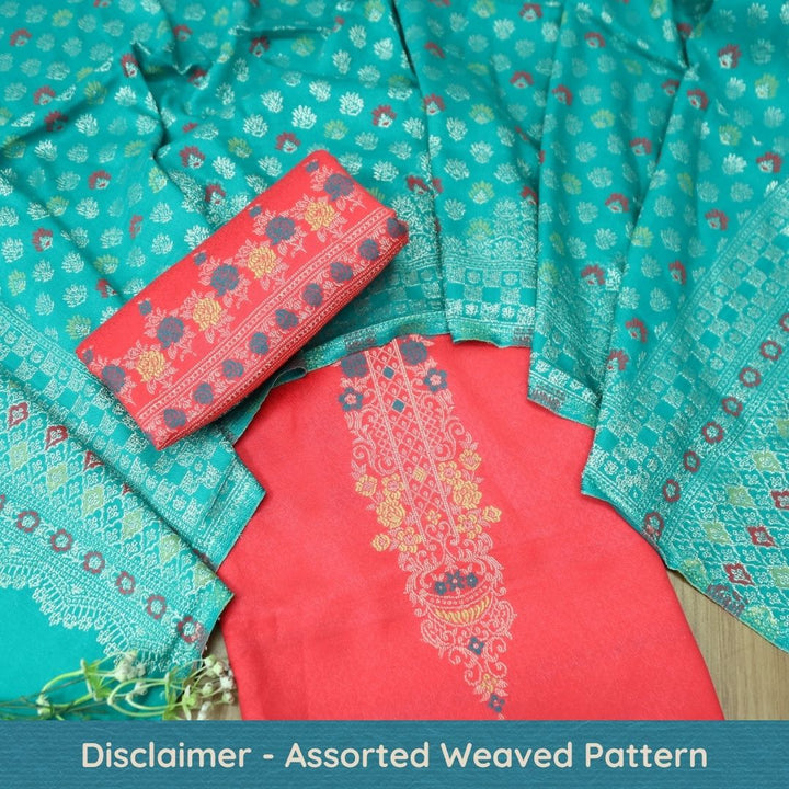 शिवानी Bright Pink All Over Thread and Zari Weaved Semi Pashmina Winter Set