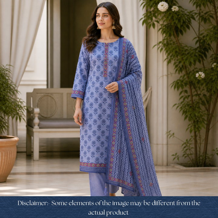 Rajmoli Amber Blue Dabu Printed Embriodered Detailing Cotton Set