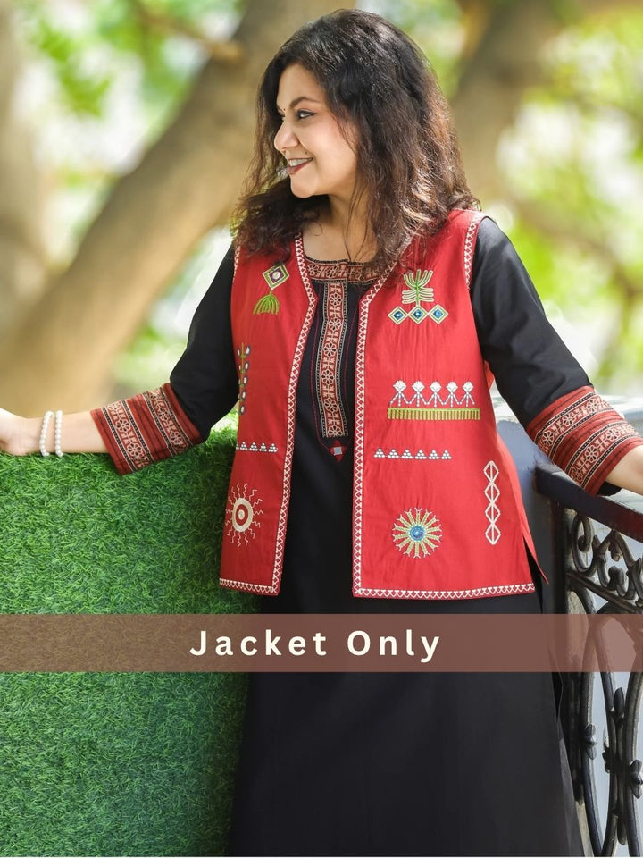 Sejal Maroon Red All Over Embroidered Work Cotton Jacket