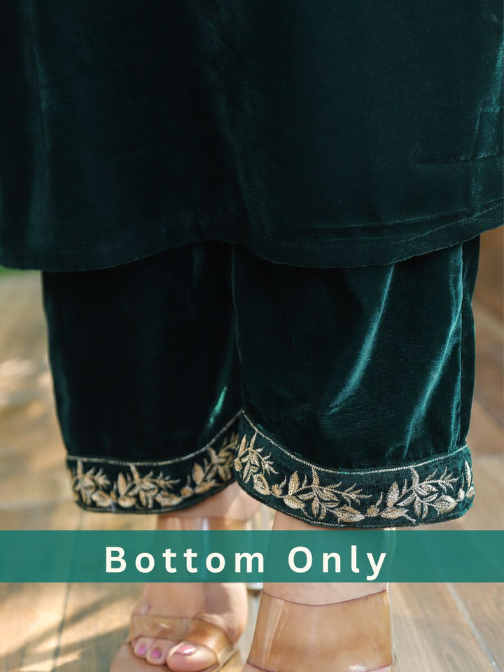 Inayat Sacramento Green Embroidered Hemline Work Velvet Winter Bottom