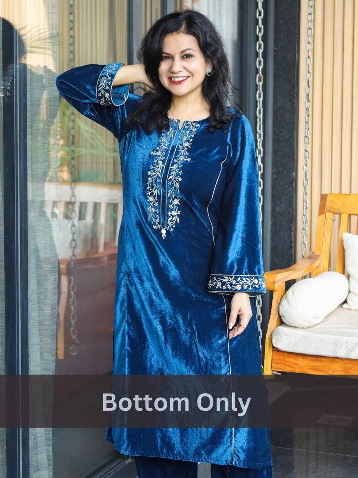 Ruby Royal Blue Plain Velvet Winter Bottom