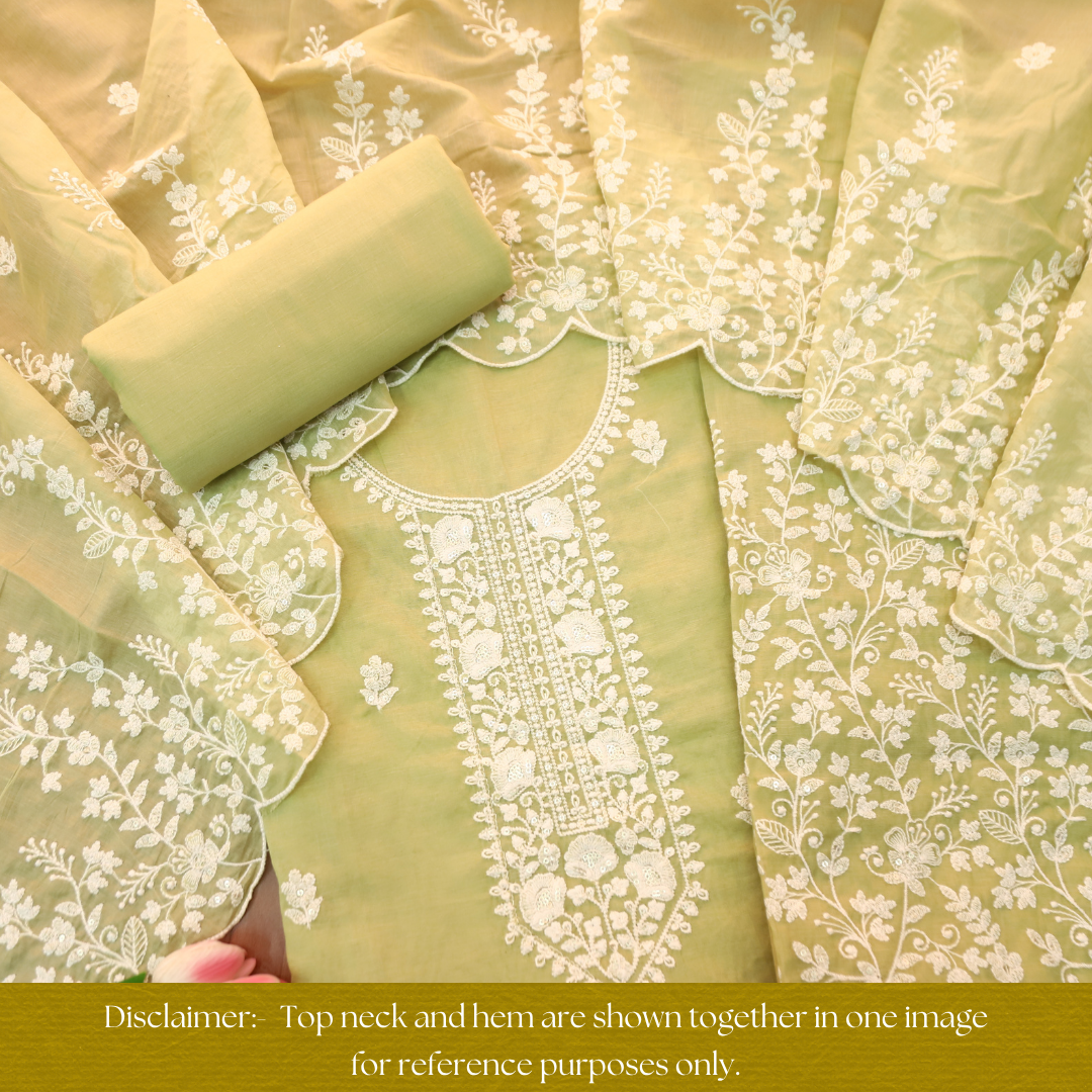 Rushali Mint Green Embroidered Neck and Hem Mul Cotton Set