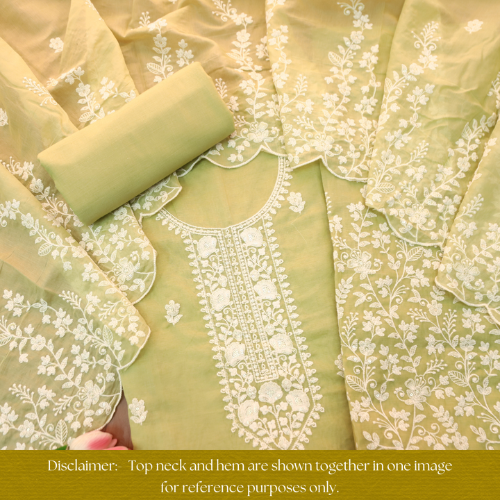 Rushali Mint Green Embroidered Neck and Hem Mul Cotton Set