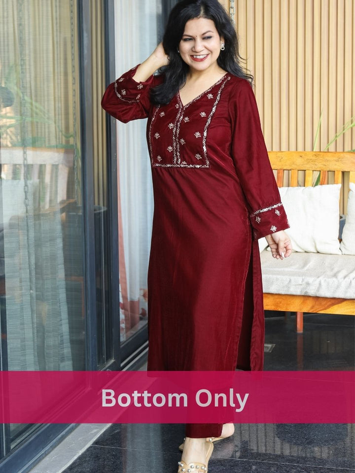 Ruby Berry Red Plain Velvet Winter Bottom