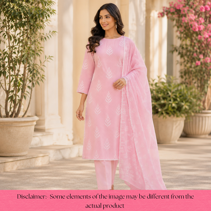 Nurvi Soft Pink All Over Embroidered Cotton Set