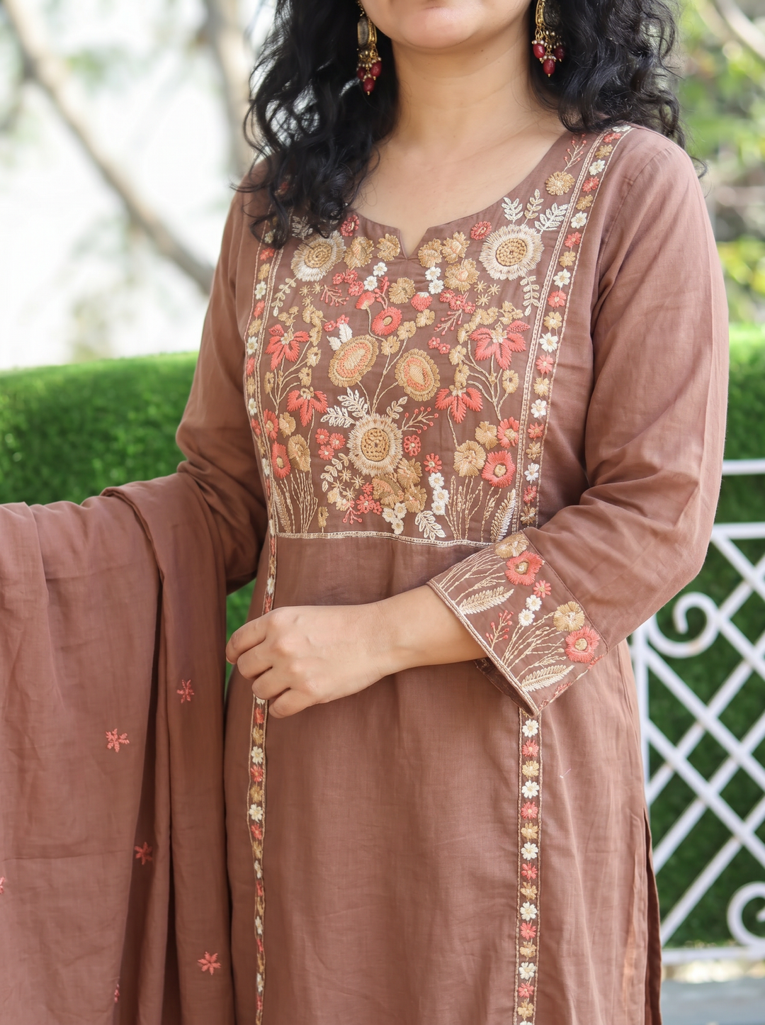 Rimjim Choco Brown Embroidered Mul Cotton Set