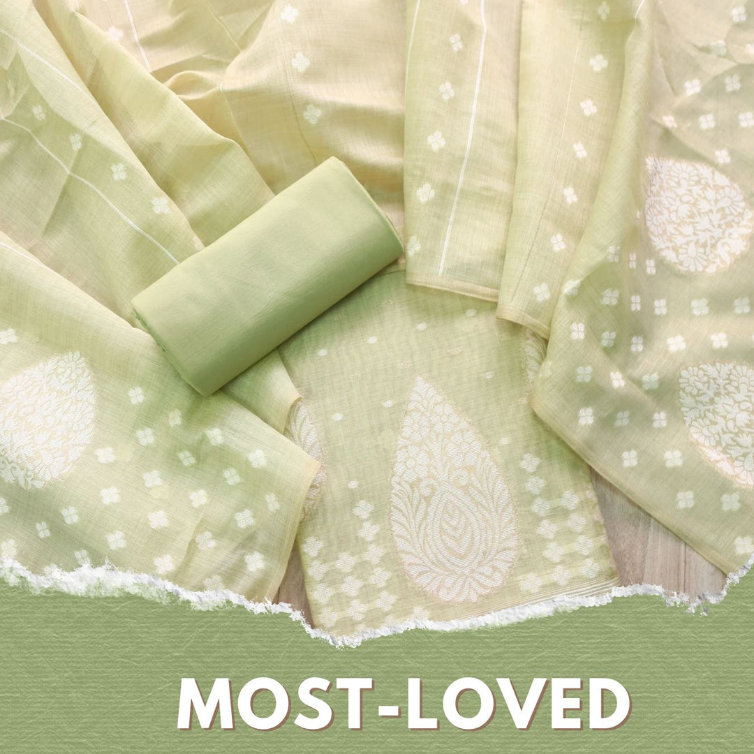 Rubaroo Mint Green All Over Zari Weaved Jamdani Suit Set