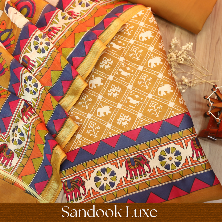 Parineeti Mustard Yellow Gajj Printed Maheswari Chanderi Set