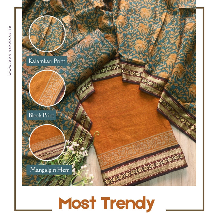 इश्कखुमारी Dijon Yellow Mangalgiri Hem Work Cotton Suit Set