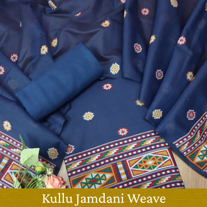 Monica Navy Blue Jamdani Kullu Weaved Inspired Chanderi Set