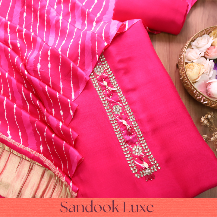 Aashna Rani Pink Embellished Stone Work Dola Silk Set