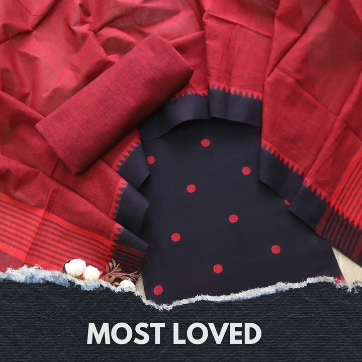 Falaq Black with Red Thread Weaved Temple Hem South Cotton Suit Set