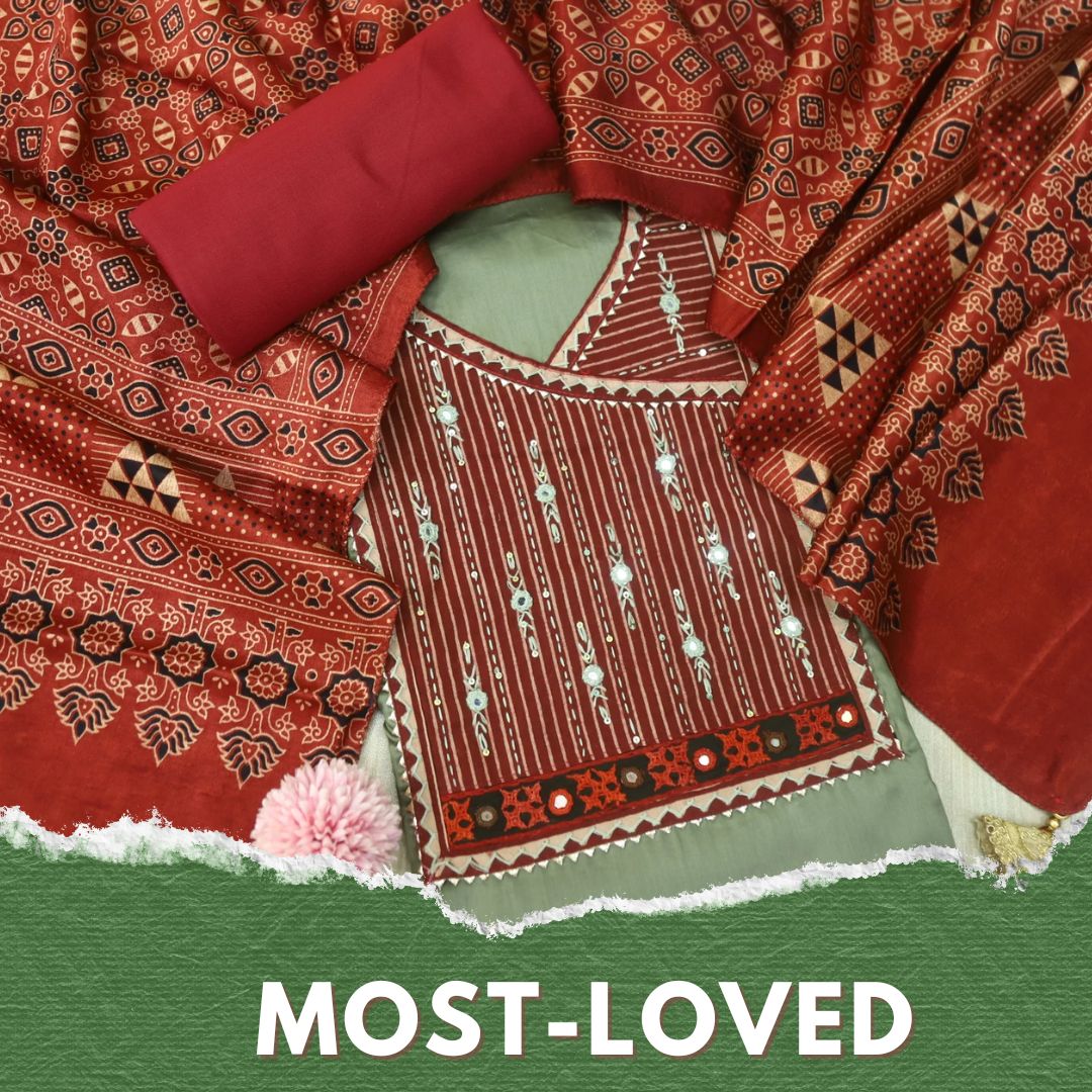 Noor Olive Green Glazed Cotton Top and Digital Printed Mashru Dupatta