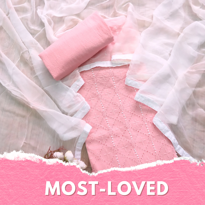 Zehnaseeb Baby Pink French Work Schiffli Cotton Suit Set