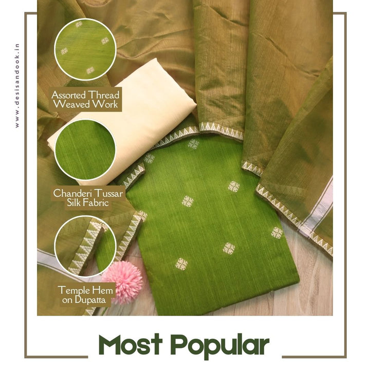 Chaahat Parrot Green Thread Weaved Work Chanderi Tussar Silk Suit Set