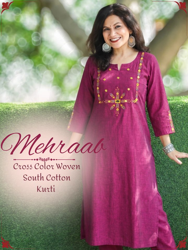 Mehraab Purple Cross Color Woven South Cotton Kurti