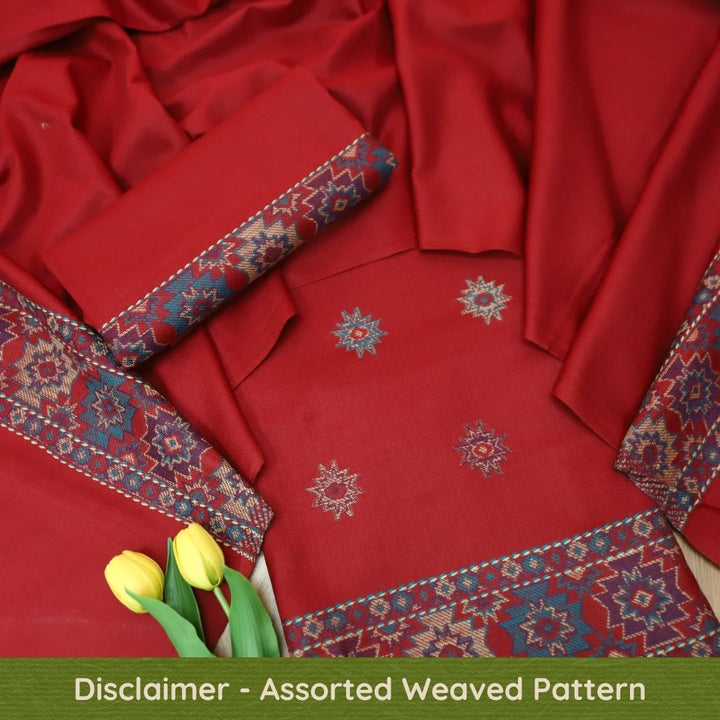 बेगमजान Berry Red Enhanced with Thread Weaved Hem Semi Pashmina Winter Set