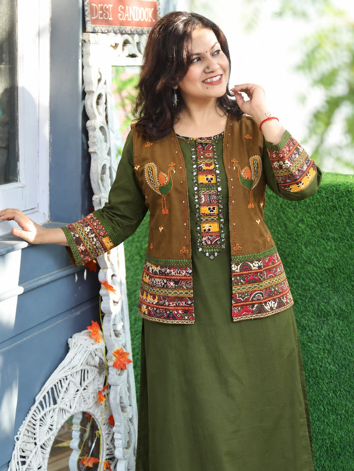 Nysa Mehendi Green Cotton Jacket Sets