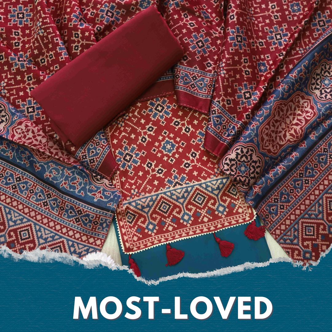 Zulfat Peacock Blue Glazed Cotton Top and Printed Mashru Dupatta-D1