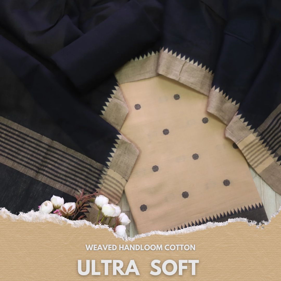 Sanskruti Beige with Black Dupatta South Cotton Temple Hem Suit Set