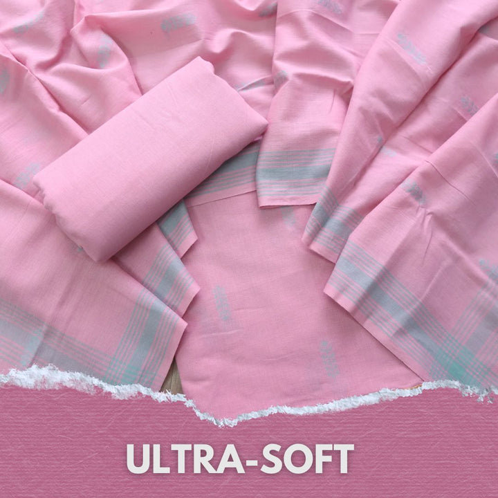 Madhubala Baby Pink Thread Weaved Handloom Cotton Suit Se