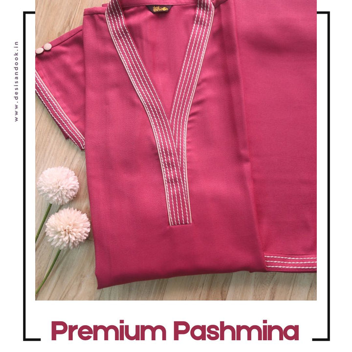 Raavi Raspberry Pink Running Thread Work Premium Pashmina 2 Piece Set