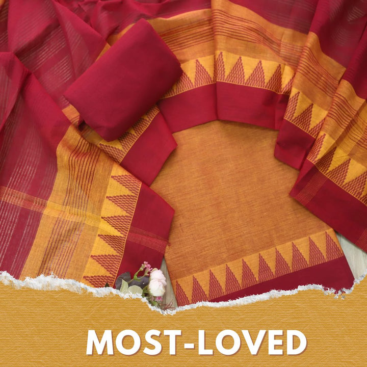 Sanskruti Rusty Orange Temple Hem in South Cotton Suit Set