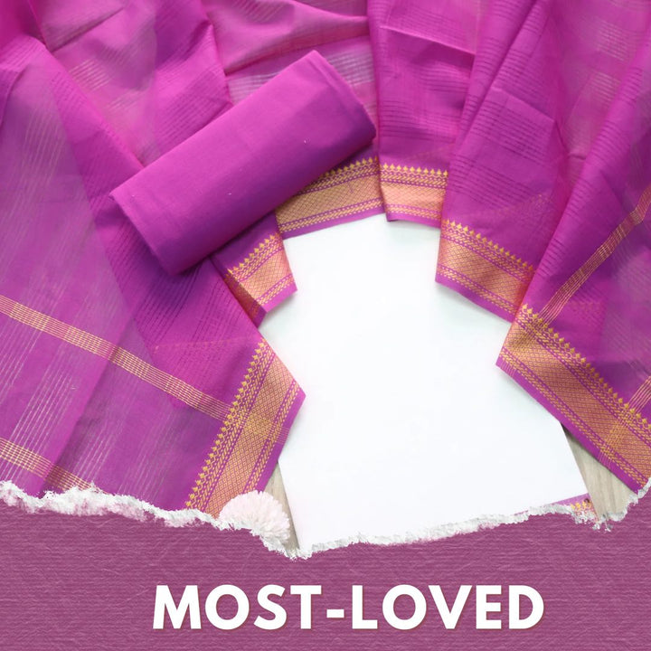 Sanskruti Pearl White Mangalgiri Hem in South Cotton Suit Set