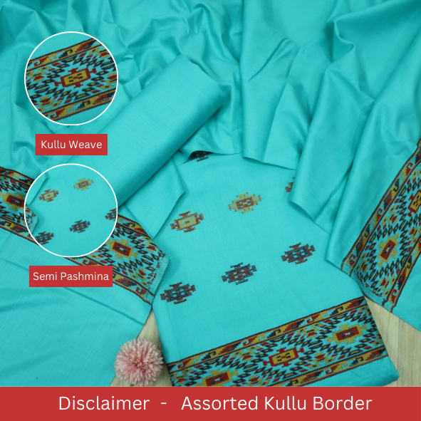 Kranti Aqua Blue Thread Embroidery Hem Semi Pashmina Winter Suit Set