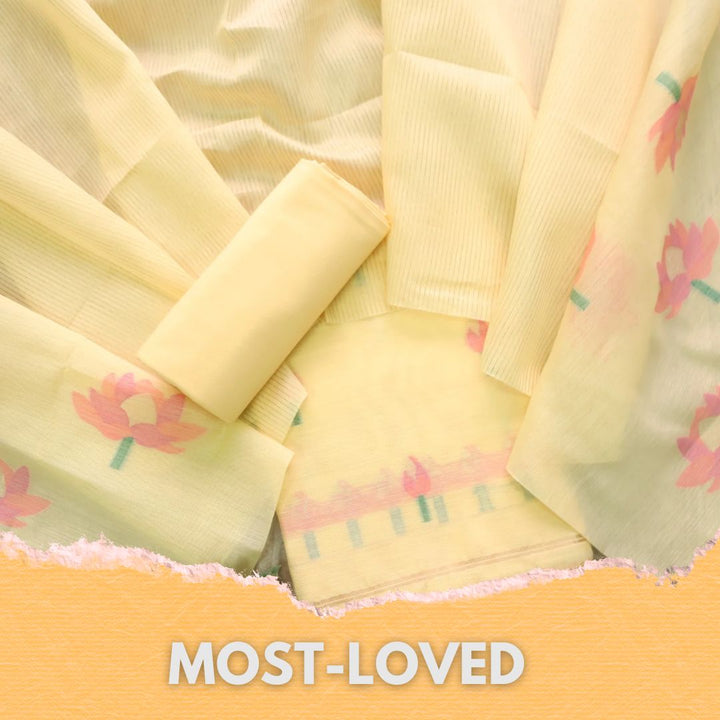 Raina Pineapple Yellow with Pink Authentic Jamdani Weaved Suit Set