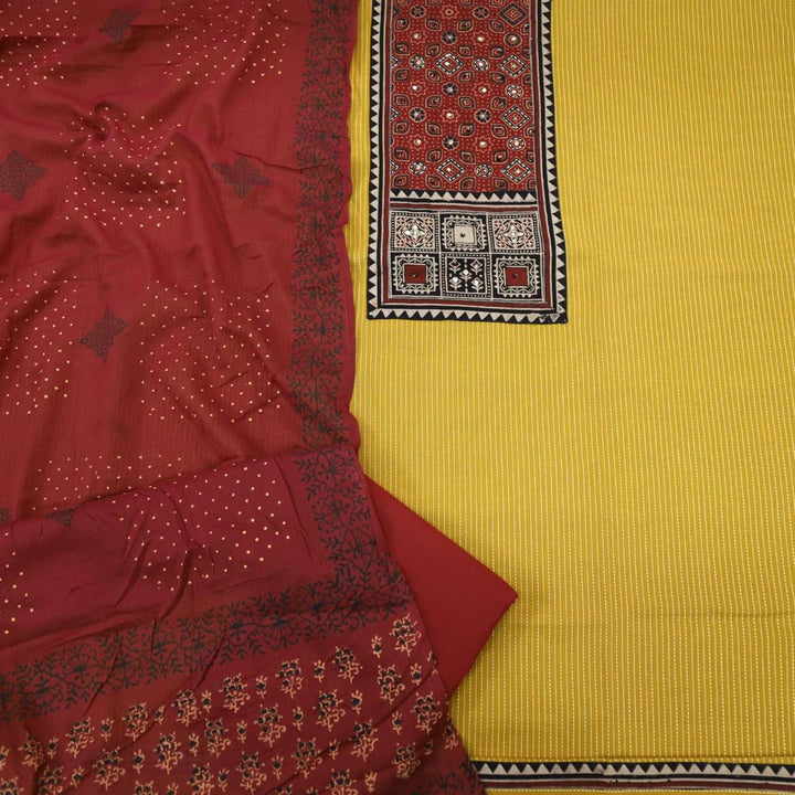 Ruhani Sandstone Yellow Ajrak Cotton Top and Cotton Dupatta