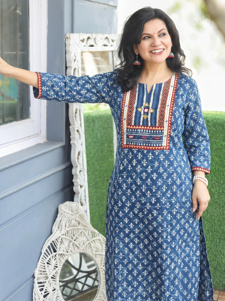 Shardha Indie Blue Kutch Mirror Dabu Cotton Kurti