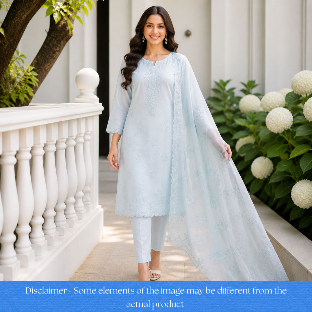 Palomi Fossil Grey Thread Embroidered Mal Chanderi Set